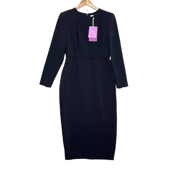 Sergio Hudson x Target Sheath Midi Dress Sz XS Black Stretch Shoulder Pads Slit - Picture 2 of 12